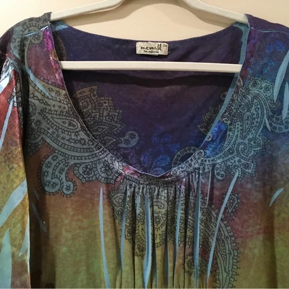 Oneworld Women Top Plus 2X Burnout Stretch 3/4 Sleeve Fairy Whimsigoth Y2K - Picture 3 of 6